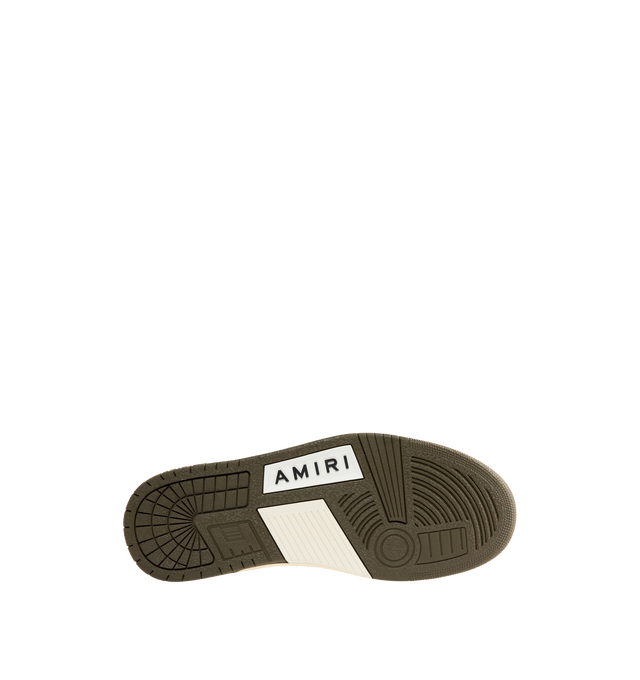 Image 4 of 5 - GREEN - Amiri Mens Skel Top Low Sneakers are crafted with a suede leather upper and signature pebbled leather bone appliqus. Feature contrast topstitching, lace-up closure, padded collar, two-tone rubber sole, and low-top silhouette. Main Material: Leather Upper; Sole: Rubber. Made in Vietnam. 