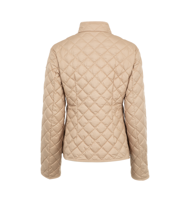 Image 2 of 3 - NEUTRAL - Moncler Epin Jacket has a stand collar, a front snap closure, patch pockets, grosgrain trim, and a cropped silhouette. Down and feather fill. 100% polyester. Made in Romania.  