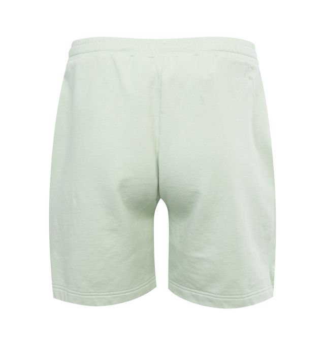 Image 2 of 3 - GREEN - PALM ANGELS CLASSIC LOGO SWEATSHORT with elastic waistband and white drawstring, slim fit, and palm angels logo embroidered in white over the left knee. 100% cotton with 100% polyester embroidery.  