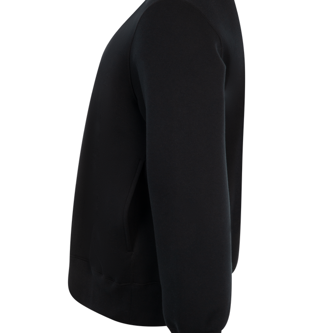 Image 5 of 5 - BLACK - Sacai Men's Sponge Sweat Polo Shirt featuring point collar, quarter zip, overlocked stitching, side seam pockets and dropped shoulder. 62% Cotton, 38% Polyester. Made in Japan. 