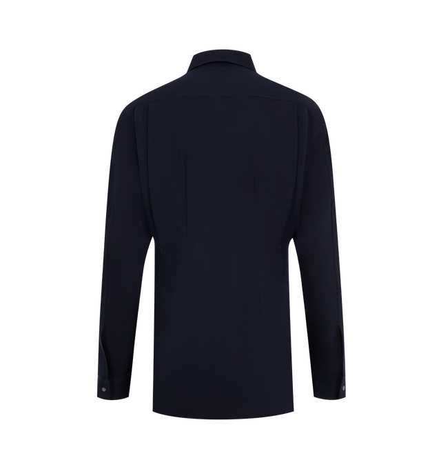 Image 2 of 2 - BLUE - Jil Sander Men's Wool Gabardine Shirt is crafted from wool gabardine and features a regular-fit silhouette with refined tailoring and back pleat detailing. Designed with a clean, minimalist construction that reflects the brand's understated aesthetic and modern approach to menswear. Main Material: 100% Wool. 