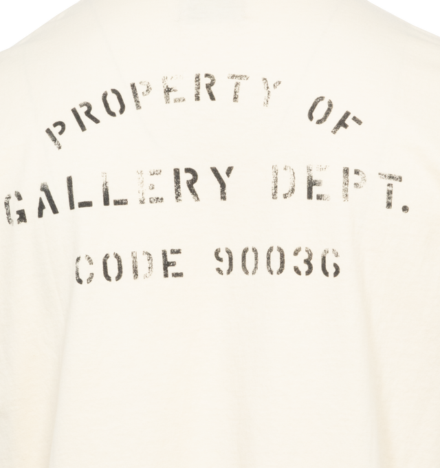 WHITE - GALLERY DEPT. Property Stencil Logo-Print Distressed Tee featuring short sleeves, crew neckline, patch pocket and screen-printed graphics. 100% cotton.