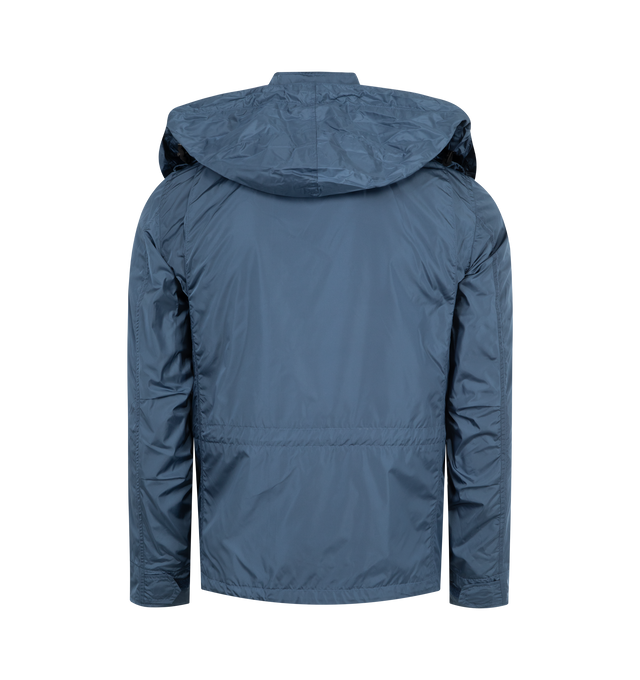Image 3 of 4 - BLUE - ASPESI Minifield Shell Jacket featuring front press-stud and zip fastening, epaulettes, long sleeves with touch-strap cuffs, two chest patch pockets, and two front flap pockets, internal drawstring fastening at waist and straight hem with an elasticated-drawstring. 100% polyamide. 