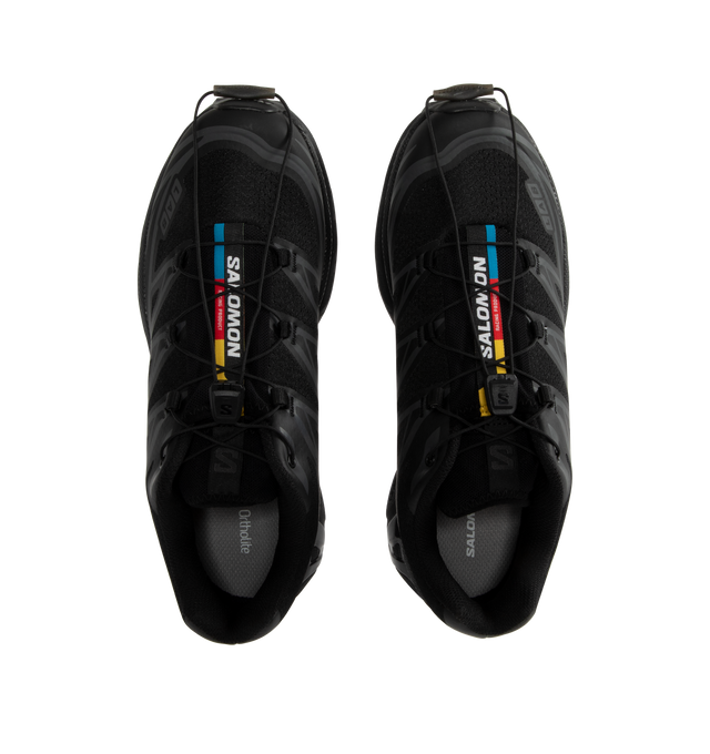 Image 5 of 5 - BLACK - Salomon XT-6 Sneakers are a lace-up style with an Agile Chassis System, abrasion-resistant TPU materials, single-layer mesh, SensiFit systems, protective toecaps, lace pockets for the Quicklace lacing system, molded OrthoLite sock liners, and rubber outsoles.  