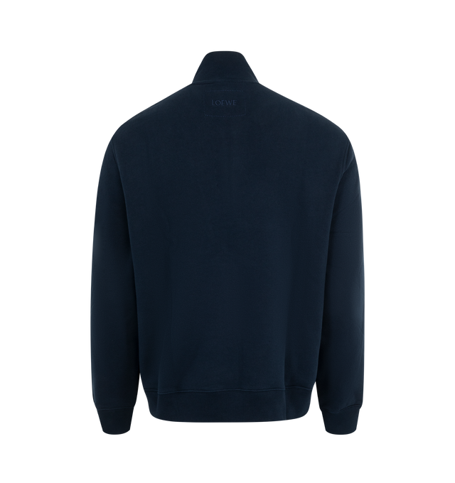 Image 2 of 2 - NAVY - Loewe Sweatshirt crafted in medium-weight loop back cotton fleece in a relaxed fit and regular length. Features printed landscape artwork placed at the front, zipped high neck, ribbed collar, cuffs and hem, kangaroo pocket with ribbed edges andLOEWE embroidery placed at the back. Made in Portugal. 