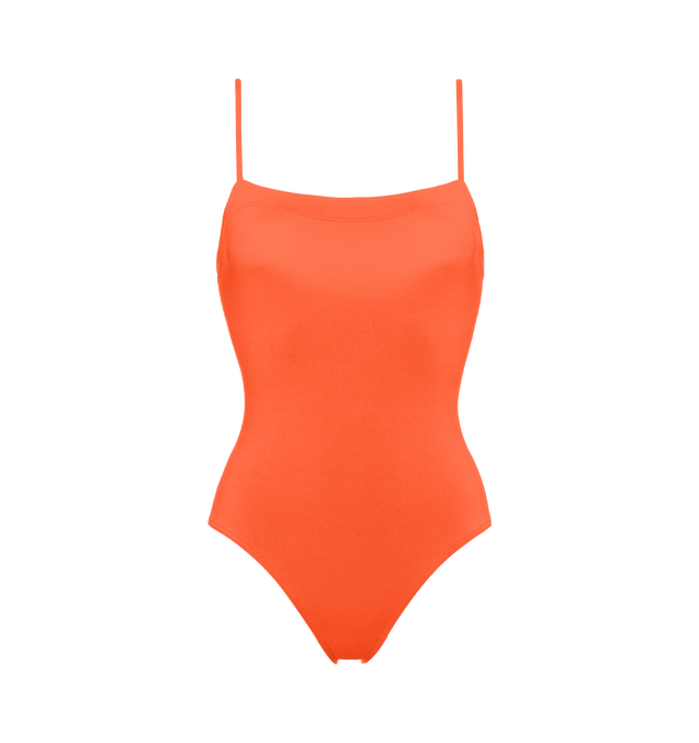 Image 1 of 6 - ORANGE - ERES Aquarelle Tank One-Piece Swimsuit featuring thin straps, wraparound neckline seam and straight back straps. Main: 84% Polyamid, 16% Spandex. Second: 68% Polyamid, 32% Spandex. Made in France.  