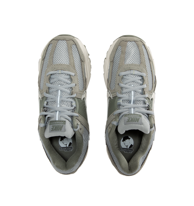 Image 5 of 5 - GREEN - NIKE ZOOM VOMERO 5 lace-up sneakers featuring grey mesh with TecTuff and grey utilitarian overlays that are breathable and durable, cushlon foam with Zoom Air cushioning and rubber tread. 