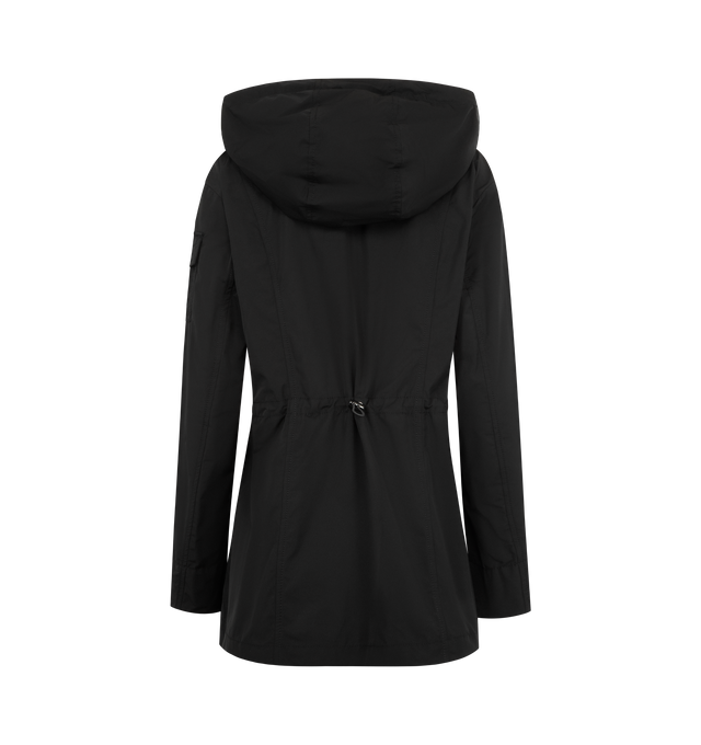 Image 2 of 3 - BLACK - MONCLER Leandro Hooded Parka featuring poplin technique, adjustable hood, zipper closure, patch pockets with snap button closure, sleeve pocket and waistband with drawstring fastening. 60% polyester, 40% cotton. Made in Italy. 