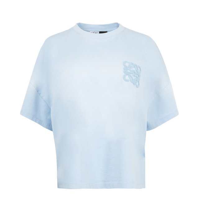 Image 1 of 2 - BLUE - LOEWE PAULA'S IBIZA Logo T-shirt in lightweight cotton jersey featuring a boxy silhouette, an Anagram terry embroidery placed on the chest, relaxed fit, regular length, crew neck and split sides. Cotton. Made in Portugal. 
