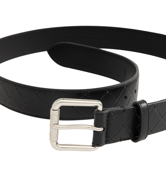 Image 2 of 2 - BLACK - BOTTEGA VENETA Intrecciato Stamp Belt featuring calf leather with embossed Intrecciato pattern, metal roller buckle and prong closure. 1.2" x 0.2". Calfskin. Made in Italy. 