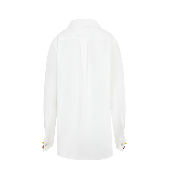 Image 2 of 3 - WHITE - LOEWE Embellished Shirt in lightweight cotton poplin featuring French cuffs with Acrobat cufflinks, regular fit, regular length, classic collar with dropped neckline, button front fastening, inverted box pleat at the back and anagram embroidery placed at the front. Cotton. Made in Italy. 