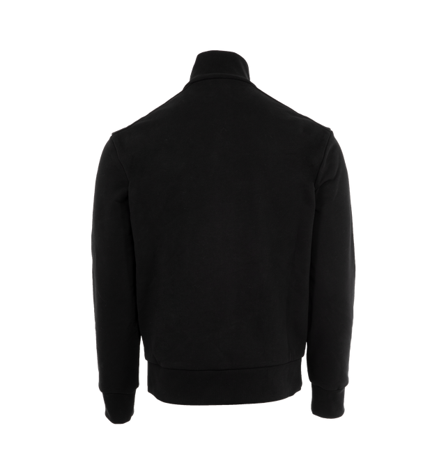 Image 2 of 3 - BLACK - Moncler Zip-Up Chest Pocket Cardigan has a 2-way zipper front, button flap chest pockets, side pockets, mixed materials, and ribbed cuffs and hem.  