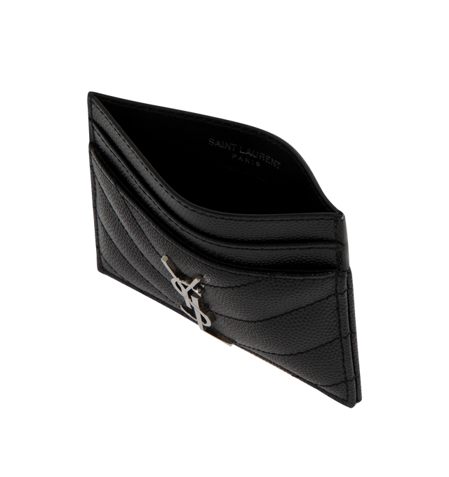 Image 3 of 3 - BLACK - SAINT LAURENT Monogramme Credit Card Case featuring quilted overstitching, silver-toned hardware and 5 card slots. 4.1 x 2.9 x 0.1 inches. 100% leather. Made in Italy.  