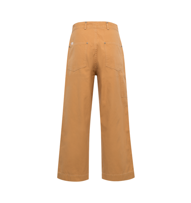 Image 2 of 3 - ORANGE - CHIMALA Canvas Work Pants featuring high waist, wide leg, five pockets, a button fly and slant pockets. 100% cotton. 