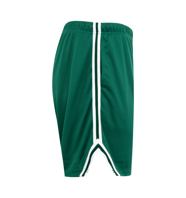 Image 3 of 3 - GREEN - Gallery Dept. Venice court shorts, featuring a refined silhouette that's slightly shorter than our last release, offering a fresh, modern fit without compromising on comfort and performance. Crafted from breathable mesh jersey with a GD ENGLISH logotype at front, balloon fit with an elasticized waistband and inner drawstring, front slip pockets,  white striped piping over seams and double lining. 100% Polyester. Made in Los Angeles, CA. 