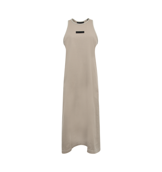 Image 1 of 3 - GREY - FEAR OF GOD ESSENTIALS Tanktop Dress featuring round neck, relaxed fit, dropped armholes, hits below the knee in length, rubberized Essentials Fear of God black bar on the center front and at the back collar. 100% cotton. 