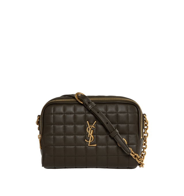 BROWN - SAINT LAURENT Mini Camera Bag featuring quilted overstitching, adjustable crossbody strap, zip closure, one main compartment and one flat pocket. 7.7 X 5.5 X 1.6 inches. 70% lambskin, 30% metal.