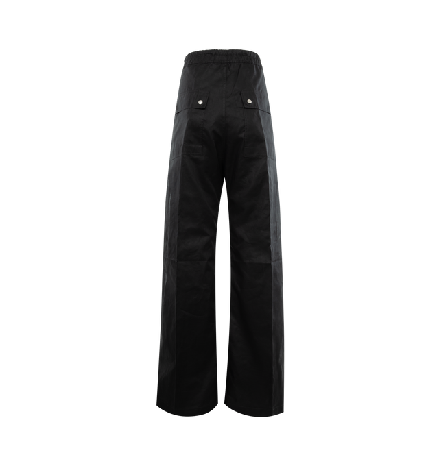Image 2 of 3 - BLACK - RICK OWENS Wide Bela Pants featuring drawstring elastic waist, zip front, side pocket, back patch pockets, panel on front and wide leg. 100% cotton. Made in Italy. 