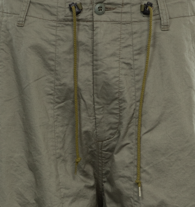 Image 4 of 4 - GREEN - NEEDLES H.D. Cargo Pants featuring heavyweight cotton twill, belt loops, cord-lock drawstring at waistband, four-pocket styling, zip-fly, darts at front waistband and cuffs, cargo pocket at outseams and unlined. 100% cotton. Made in Japan. 