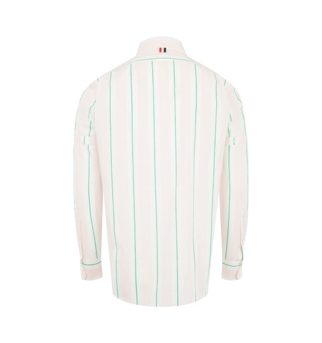 Image 2 of 2 - MULTI - THOM BROWNE Madras Classic Stripe Shirt featuring front button closure, button-down point collar, patch chest pocket, button-fastening self armbands, buttoned cuffs, split pleated back yoke with locker loop, curved hem, name tag appliqu, signature striped grosgrain loop tab and straight fit. 100% cotton. 