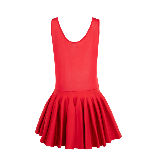 Image 2 of 2 - RED - ALAIA Godet Dress featuring pull-on styling, pleated skirt, fitted tank bodice, scoop neck and back, skater skirt formed by sculptural godets. Top: 100% viscose. Skirt: 92% viscose, 6% polyamide, 2% elastane. Made in Italy. 