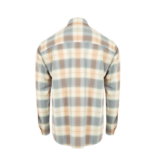 Image 2 of 2 - BROWN - AURALEE Super Light Wool Check Shirt featuring long sleeves, check print, collar, button front closure and button cuffs. 100% wool. 