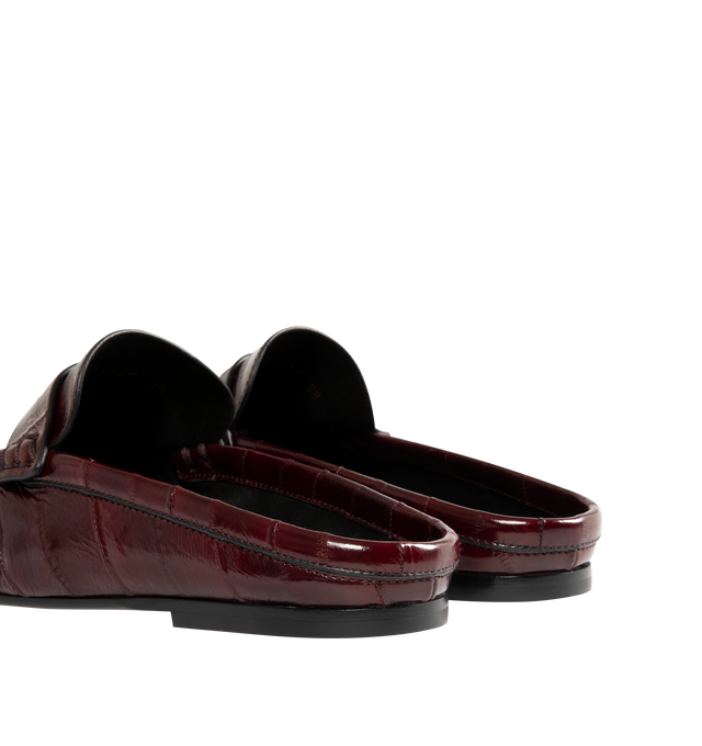 Image 3 of 4 - BROWN - SAINT LAURENT Le Loafer Mules in Eel featuring a classic penny silhouette with gathered edges, hand-stitched moc toe, backless, a YSL logo charm and leather sole. Eel. Made in Italy. 