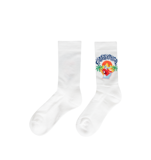 Image 2 of 2 - WHITE - The Casablanca Men's white Eveil Ancestral Socks are a sports design crafted from a cotton blend, featuring the house's Casa artwork and signature diamond logo. 87% recycled cotton 12% polyamide 1% elastane. Made in Portugal 