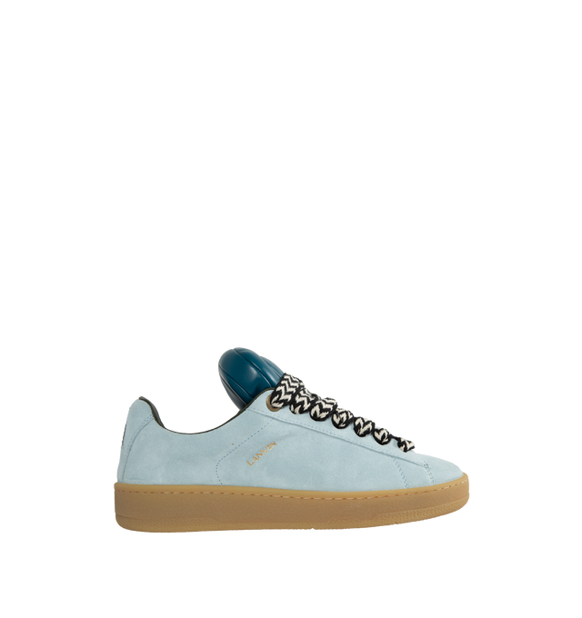 BLUE - LANVIN LAB X FUTURE Hyper Curb Sneakers featuring padded tongue, round toe, herringbone motif laces and Lanvin logo in metal on the outside of the sneaker.  76% calf - bos taurus, 24% polyester. Lining: 100% calf - bos taurus. Sole: 100% rubber. Made in Italy.