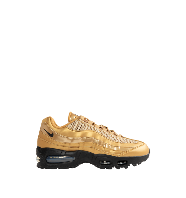 Image 1 of 5 - GOLD - NIKE Air Max 95 "Big Bubble" Sneaker featuring upper that combines synthetic leather with airy textiles for a layered, visible Max Air cushioning, flex grooves in the midsole and outsole, foam midsole and rubber outsole. 