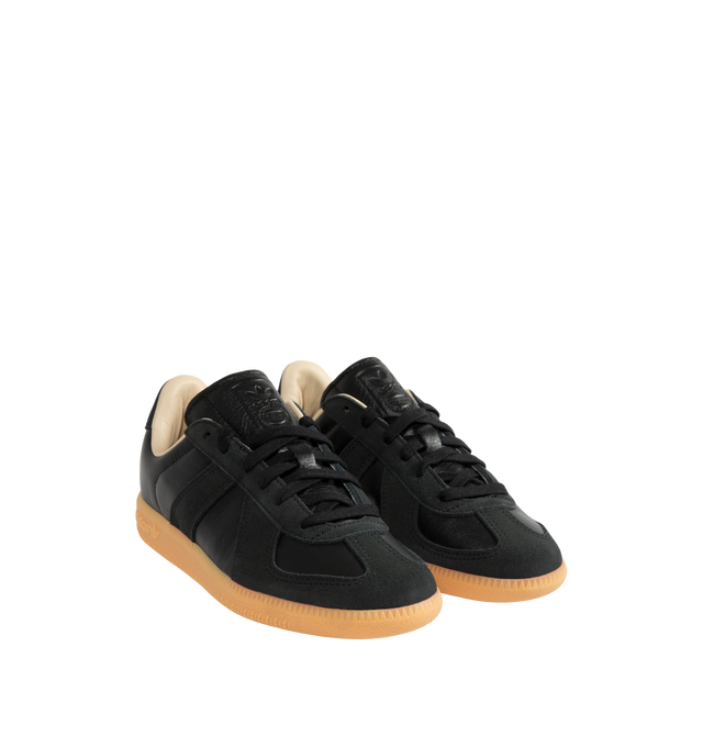Image 2 of 5 - BLACK - Adidas Mens BW Army Shoes are crafted from leather with premium suede overlays. Features a regular fit, lace-up closure, leather sockliner, rubber outsole, and adidas logo detailing on the tongue, sockliner, and tooling. Upper: Leather with Suede Overlays; Sockliner: Leather; Outsole: Rubber. Made in Vietnam. 