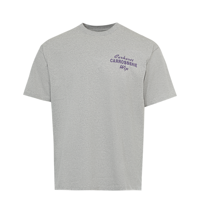 Image 1 of 2 - GREY - CARHARTT WIP Machanics T-Shirt featuring lightweight cotton jersey, rib knit crewneck, short sleeves and printed at front and back. 100% cotton. Made in Bangladesh. 