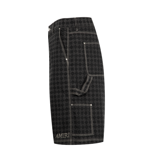 Image 3 of 3 - BLACK - AMIRI MA Quad Work Short featuring button zip closure, four pocket style, two additional pockets on legs, carpenter loop, logo on leg and belt loops. 100% cotton. 