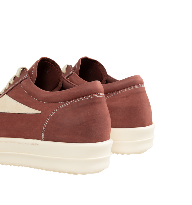 Image 3 of 5 - BROWN - Rick Owens DRKSHDW Vintage Sneaks Sneakers featuring low top, lace-up closure, calfskin suede appliqu at sides, twill lining and treaded rubber sole. Upper: textile, calfskin. Sole: rubber. Made in Italy. 