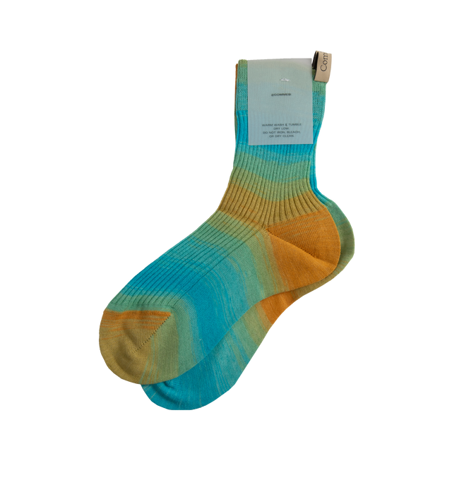 Image 2 of 2 - MULTI - Comme Si Agnelli light weight cotton sock in an ombr pattern that mimics the summer sun. Crafted from 100% extra long staple Egyptian Cotton with a reinforced toe, above the ankle height. Finished by hand with decorative logo ribbon. European sizing. Made in Italy. 