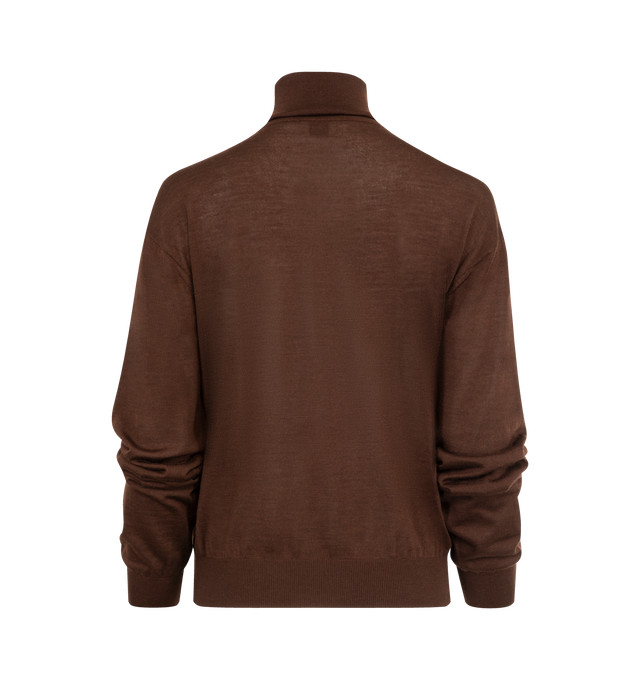 Image 2 of 2 - BROWN - SAINT LAURENT Turtleneck Sweater in cashmere, wool and silk featuring drop shoulders, ribbed trims and turtleneck. 35% cashmere, 35% wool, 30% silk. Made in Italy.  