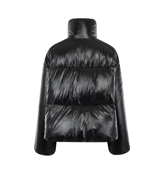 Image 2 of 3 - BLACK - MONCLER Breteuil Down Jacket featuring nylon laqu, nylon lining, down-filled, stand collar, zipper closure, pockets with snap button closure, waistband with drawstring fastening, elastic cuffs and gathered hem. 100% polyamide/nylon. Padding: 90% down, 10% feather. 