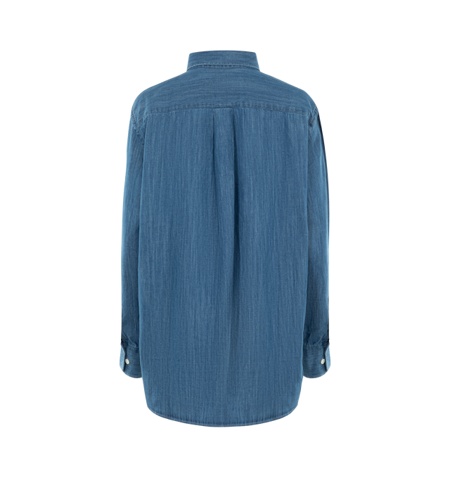 Image 2 of 2 - BLUE - HOMME GIRLS Denim Shirt featuring light weight denim chambray, embroidered with signature 'Hg' monogram, classic collar, long sleeves and button front closure. 100% Italian cotton. Made in Italy. 