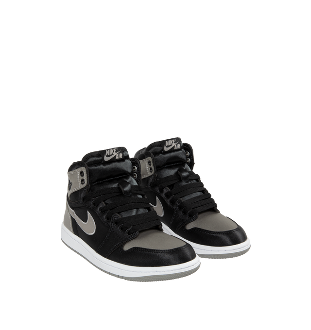 Image 2 of 5 - BLACK - Air Jordan 1 Retro High OG High Top Sneakers are a high-top lace-up style with Air-Sole units for cushioning, logo stamps on the collars, foam soles, and solid rubber outsoles.  