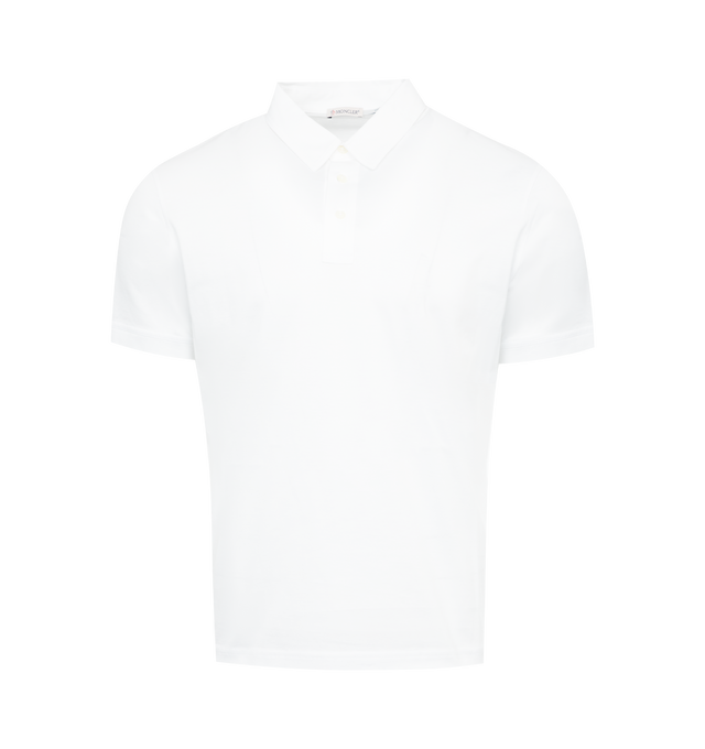 Image 1 of 2 - WHITE - MONCLER Polo Shirt featuring collar, mother-of-pearl button closure, short sleeves and synthetic material double logo. 100% cotton. 