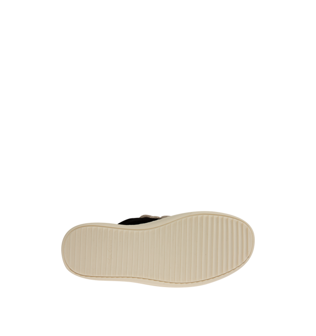 Image 4 of 5 - BLACK - Rick Owens Womens Jumbo Lace Low Sneakers are crafted from suede leather. Feature a low-top silhouette, oversized lace-up closure, calf leather toe cap, padded collar, shark-tooth thermoplastic rubber outsole, and signature bumper sole. Upper: 100% Suede Leather; Toe: 100% Calf Leather; Lining: 100% Calf Leather; Insole: 100% Calf Leather; Outsole: 100% Thermoplastic Rubber. Sole Height: 3.5 cm. Made in Italy. 