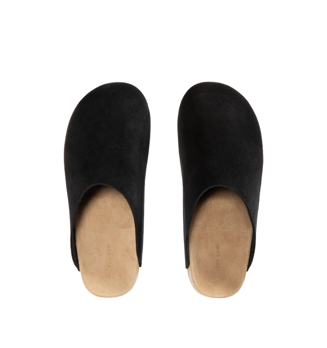 Image 4 of 4 - BLACK - THE ROW Hudson Two Slip On Mule featuring relaxed slip-on shoe in natural calfskin suede with round toe, contoured footbed, and durable rubber sole. 100% calfskin leather. Made in Italy. 