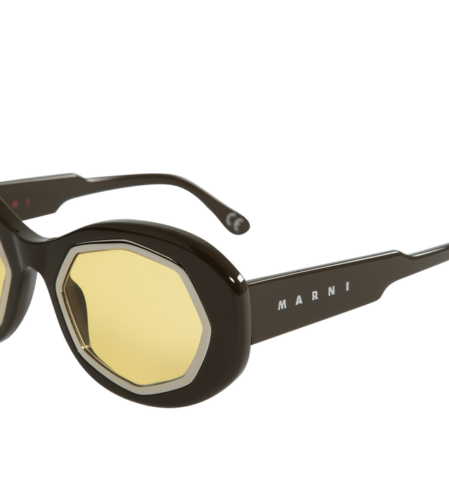 Image 3 of 3 - BROWN - MARNI SUNGLASSES MOUNT BROMO featuring yellow lenses, integrated nose pads and logo engraved at temples. Acetate. 