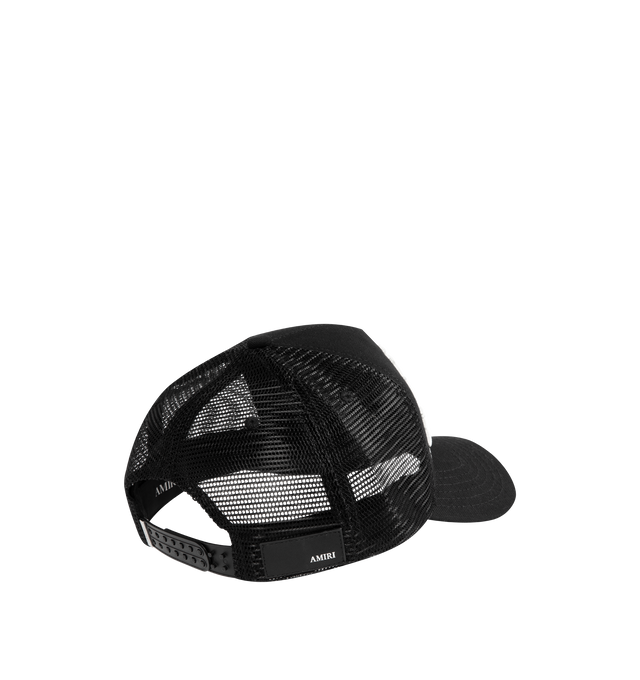 Image 3 of 3 - BLACK - AMIRI Hollywood Trucker Hat featuring an embroidered Hollywood along with other cities, curved brim and mesh back. Made in USA. 