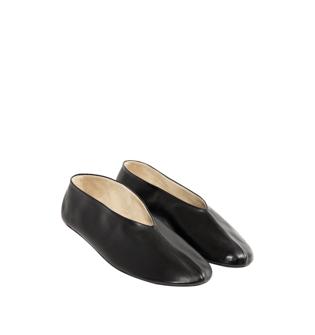 Image 2 of 4 - BLACK - The Row Slip-on shoe in smooth nappa leather with oval toe, center front seam, and flexible rubber-coated sole. 100% Lambskin Leather with rubber sole. Made in Italy. 