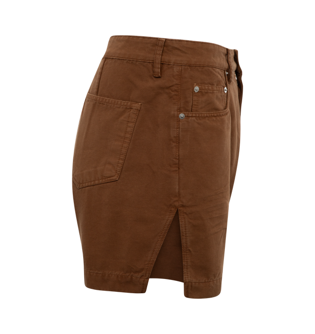 Image 3 of 3 - BROWN - RICK OWENS DRKSHDW Geth Cutoff Shorts featuring belt loops, five-pocket styling, zip-fly and short length. 100% cotton. 