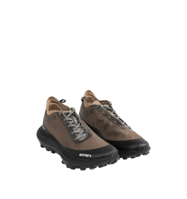 Image 2 of 5 - BROWN - SATISFY The Rocker Sneaker featuring Rippy  66 mesh upper with Vibram rubber sole, asymmetrical lace-up front, Cushioned Euforia  Super Foam footbed, TuneLug  outsole for enhanced grip, control, and edge hold on technical descents, Rippy  66 monomesh for strength, durability, breathability, and resilience, notched, textured laces and back pull tab. 