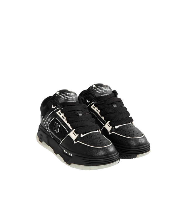 Image 2 of 5 - BLACK - AMIRI MA-1 Leather High-Top Sneakers featuring flat heel, round toe with perforations, lace-up vamp, logo on the tongue, padded collar, logo on the heel and midsole, MA hardware on the side and exaggerated rubber outsole. 