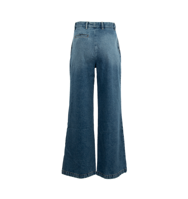 Image 2 of 3 - BLUE - ARMARIUM Giorgia Denim Pants featuring low-rise double pleated pant in cotton denim with wide-leg silhouette, back besom pocket, side seam pockets and inside horn button. 100% cotton. Made in Italy. 