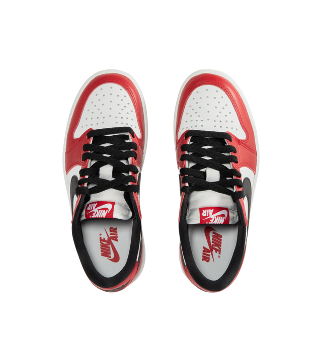 Image 5 of 5 - RED - JORDAN Air Jordan 1 Low OG Sneaker featuring genuine leather in the upper, Nike Air technology, lace up closure, rubber in the outsole for durable traction and wings logo on heel. 